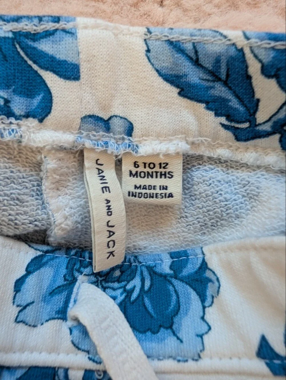 Janie and Jack White Baby Onesie And Blue Floral Shorts Set 6-12 Months